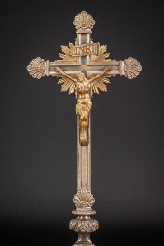 Altar Crucifix Bronze | Antique Church Standing Cross Jesus Christ Lamb God 18 
