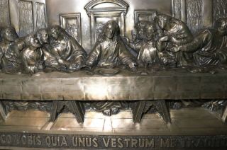 antique religious last supper Jesus metal nickel bronze relief art wall plaque 2