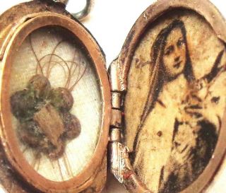 Antique Vermeil Locket Pendant Reliquary Hair & Cloth Relic To Saint Therese