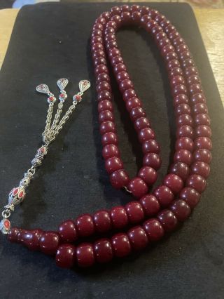 Natural Cherry Amber Faturan Misbaha Tesbih Prayer Beads Rosary Islamic Kehribar