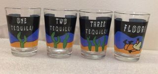 One Tequila.  Two.  Three.  Floor Shot Glasses Set Of 4.  Humorous