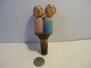 Vintage Anri Carved Wood Bottle Stopper Kissing Couple