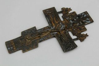 Antique XVIII - XIXc Russian Hand Made BRONZE Icon Cross Jesus Christ Pantocrator 2