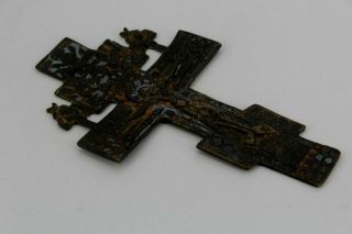 Antique XVIII - XIXc Russian Hand Made BRONZE Icon Cross Jesus Christ Pantocrator 3