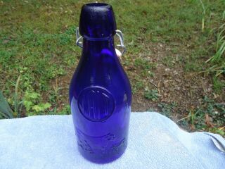 Collectible Vintage Blue Glass Milk Bottle With Metal Stopper 11 36 Oz