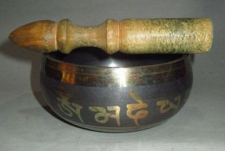 4.  3 " Old Tibet Tibetan Buddhism Bronze 6 Mantras Singing Bowl