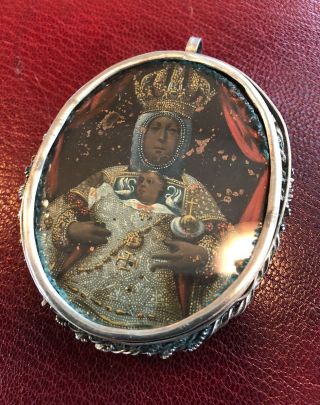 Spanish Silver 18th C.  Reliquary Locket Miniature Painting On Copper