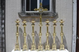 Large Gothic Candlesticks And Altar Cross Set