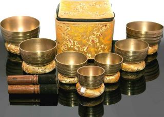 Chakra Healing Tibetan Singing Bowl Set Of 7 - Natural Kasa Chakra Balancing Bowl