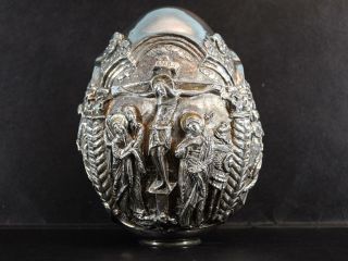 7 " Big Greek Sterling Silver Egg Christian Orthodox Icon Jesus Christ Altar Gift