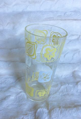 Yellow / White Leaves,  Squares Glass Tumblers 6 1/2 " Tall Vintage