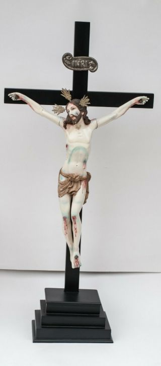 Church Christ Corpus Crucifix Altar Carved Wood Polychromed 40.  55 "