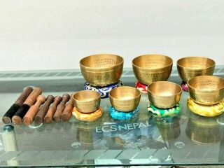 Set Of 7 Singing Bowl Hand - Beaten Chakra Healing Sound Therapy Meditation Bowls