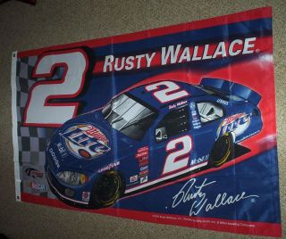 2003 Huge Rusty Wallace 2 Two - Sided Polyester Flag 62 " X 35 " Miller Lite Penske