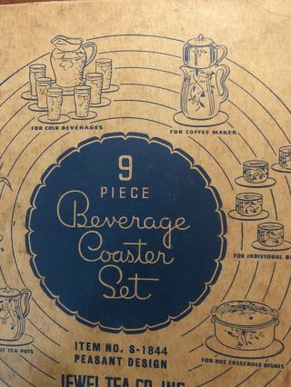 Jewel Tea Co. ,  Inc.  9 Piece Beverage Coaster Set Peasant Design