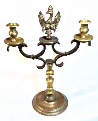 Judaica Old Polish Brass Candelabrum With The Eagle From Poland
