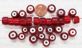 Jumbo Old Cherry Red White Heart African Trade Beads 50 Pc T2713 Limited Rt