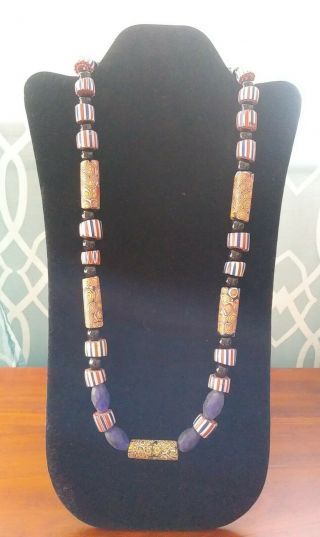 Antique African Italian Trade Bead Necklace Millefiori Stripes Approx 29 "