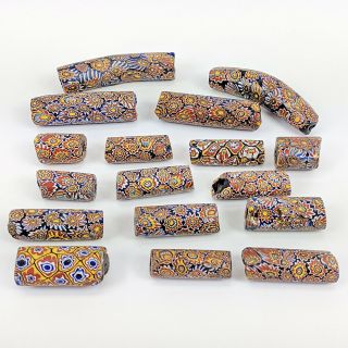 17 Antique Venetian Millefiori Mosaic Glass African Trade Beads W/elbows
