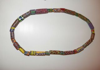 31 Antique Venetian Millefiori Mosaic Glass African Trade Beads 24 " Strand