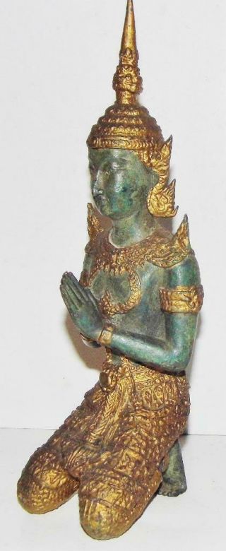 Thai Teppanom Angel Gilt Bronze Statue Bodhisattva Buddha Bestowing Blessing 9 "
