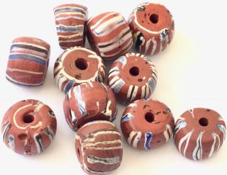 Fine Old Venetian Antique Brick Red Wound African Glass Trade Beads