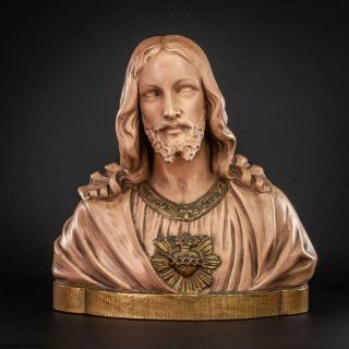 Sacred Heart Of Jesus Sculpture | Christ Bust Statue | Terracotta Figure | 13 "