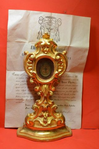 Shrine Relicario Wood Gilded Relic Reliquary True Cross D.  N.  J.  C. ,  Doc 1874✔️