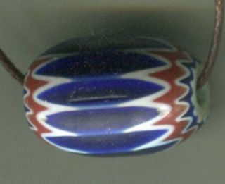 African Trade Beads Vintage Venetian Glass 1old 6 Layer Blue Chevron 20x14mm