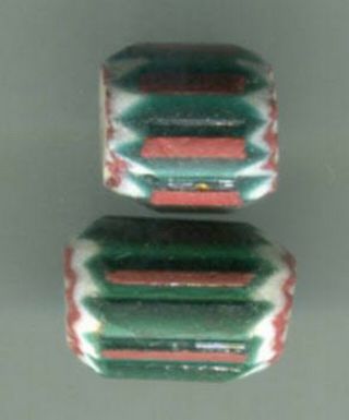 African Trade Beads Vintage Venetian Glass 2 Rare Green Chevron Very Old 4 Layer