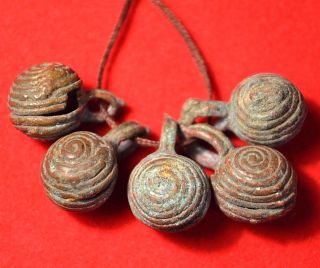 Antique Baule Bronze Lost Wax Cast Bell Beads W Patina Ivory Coast African Trade
