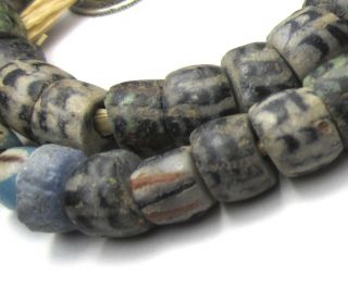 11 " Strand Of 40 Rare Well Worn Mixed Striped Ghana Sand Cast Glass Beads