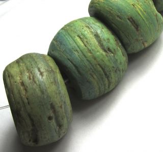 8 Rare Large Stunning Old/ancient Graduated Green " Hebron " Glass Beads