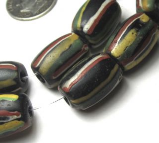 5 Rare Old Black Striped Venetian Antique Beads African Trade