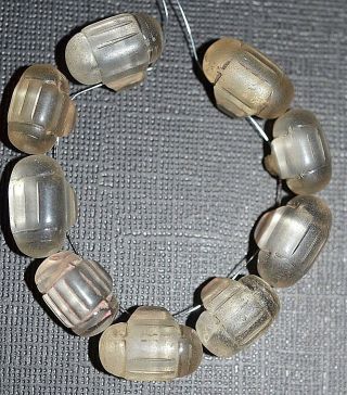 Rare Antique European Clear Molded Barrel Shaped Pendant Beads,  African Trade
