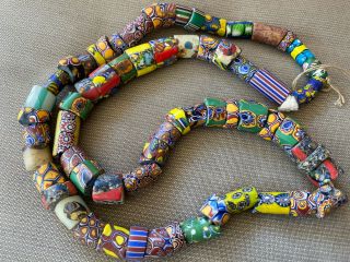 Antique African Italian Trade Bead Necklace 66 Beads 29 " Primary Colors 18