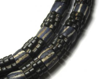 23 3/4 " Necklace Of 169 Rare Old Black Flower/krobo Antique Beads