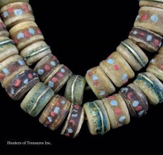 Strand Necklace Of Vintage Old Tibetan Yak Bone W/ Inlay Mala Prayer Beads Tibet
