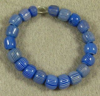 20 Old Antique Venetian Blue Onionskin Glass African Trade Beads 5 To 6 Mm