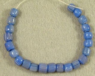 22 Old Antique Venetian Blue Onionskin Glass African Trade Beads 6 To 7 Mm