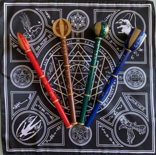 Set Of 4 Magic Scepters Of Wands Of Fire,  Water,  Air And Earth Of The Order