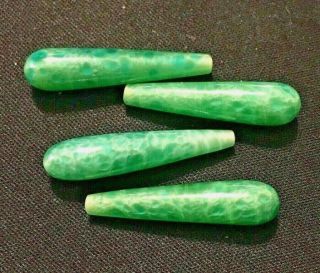 Vintage Green Speckled Glass Half 1/2 Drill Bead Drop Jade Green 1 1/8 " Long