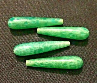 Vintage Green Speckled Glass Half 1/2 Drill Bead Drop Jade Green 1 1/8 