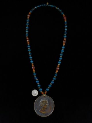 Antique Trade Beads With Bronze Peace Medal