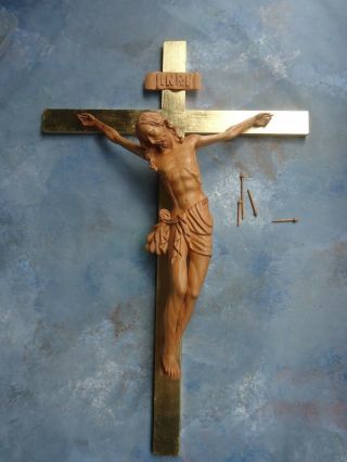 Hand Carved Wood Crucifix Jesus Corpus Religious 42  Cross 28  Body Of Jesus