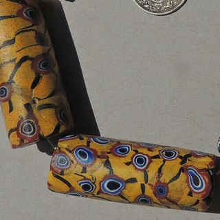5 Extra Large Old Antique Venetian Tubular Millefiori African Trade Beads 4858