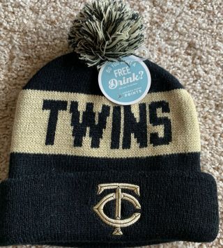Minnesota Twins Sga Beanie Stocking Cap Knit Hat Black Tan By Caribou Nwot