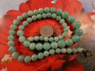 Antique Chinese Green Peking Glass Bead Jade Like Pattern Grad.  Necklace 440 Mm