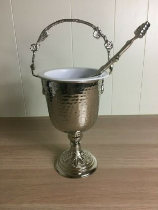Silver Hammered Holy Water Pot With Sprinkler,  Aspergillium