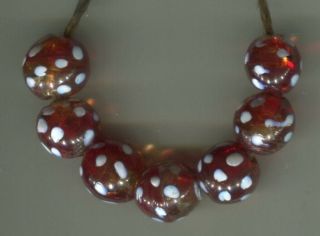 African Trade Beads Vintage Venetian Old Glass 7 Rare Red Clear Skunk Fancy Eye